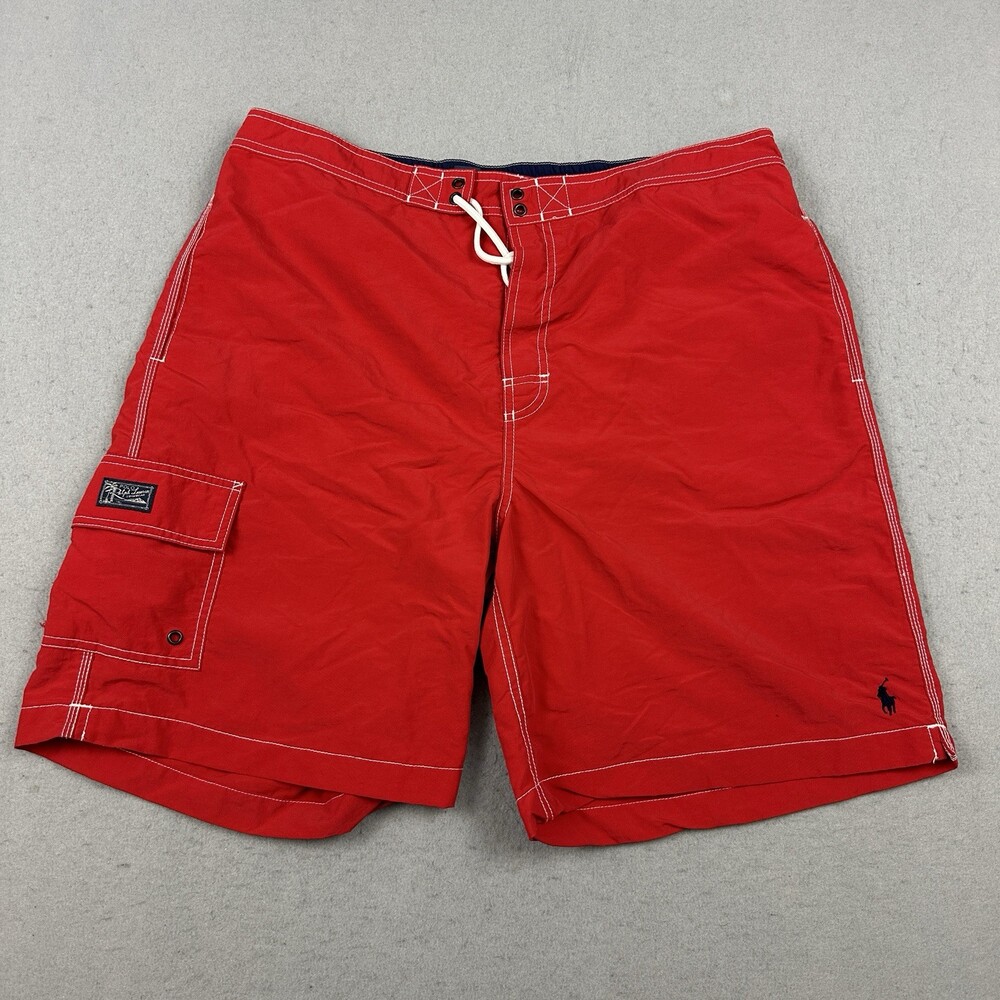 Polo Ralph Lauren Swim Shorts Men Extra Large Red Pony Cargo Lining Trunks XL